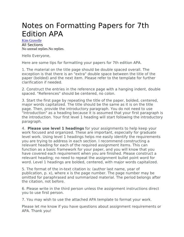 APA 7th Edition Paper Formatting Notes