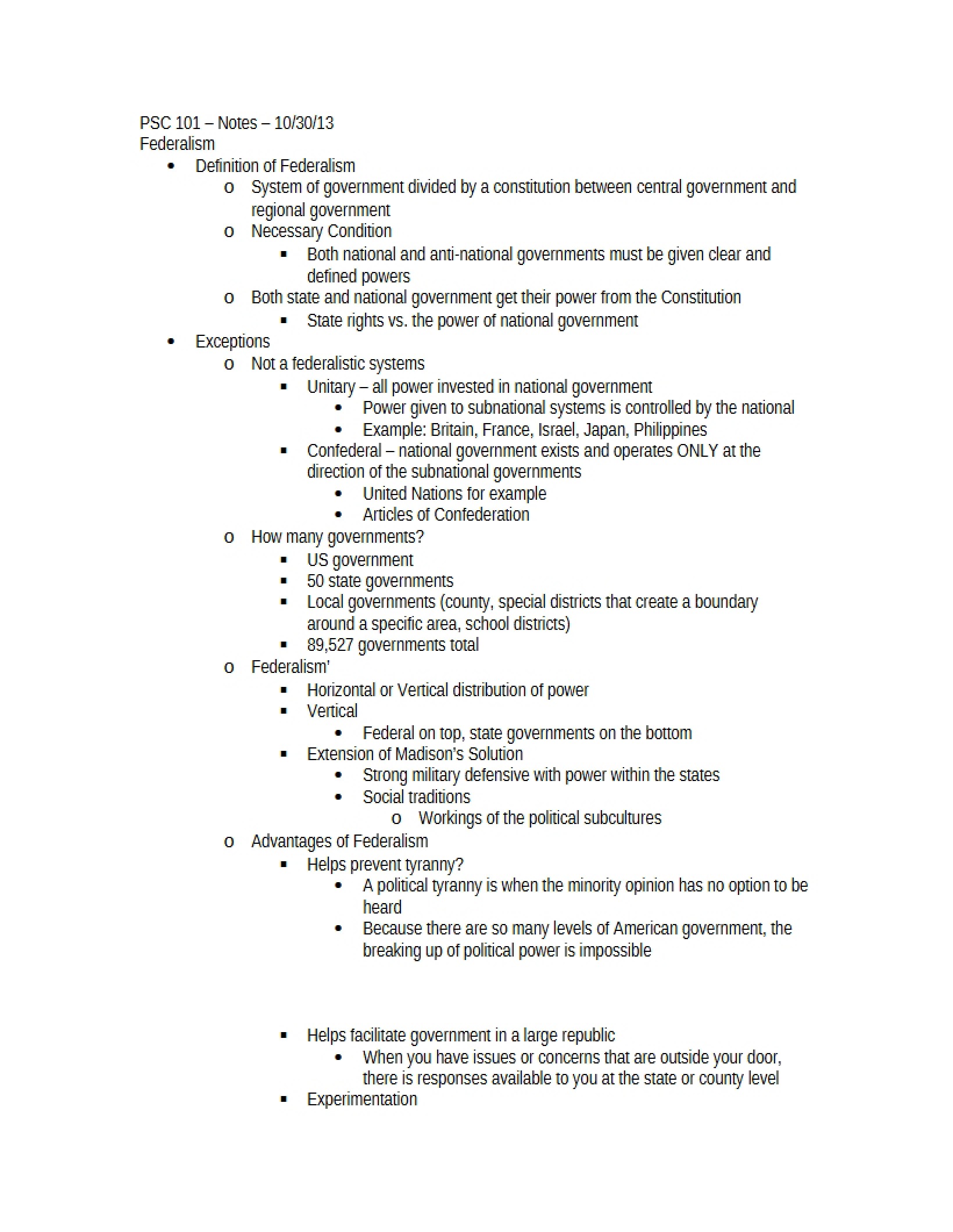 Federalism Concepts