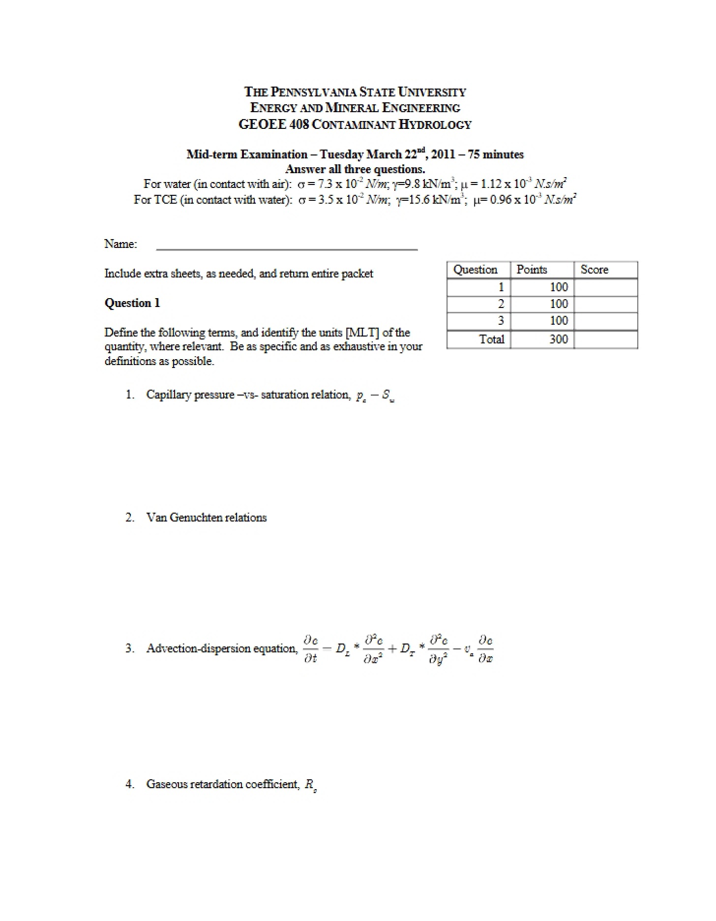 Contaminant Hydrology Course Material - CONTAMINANT HYDROLOGY