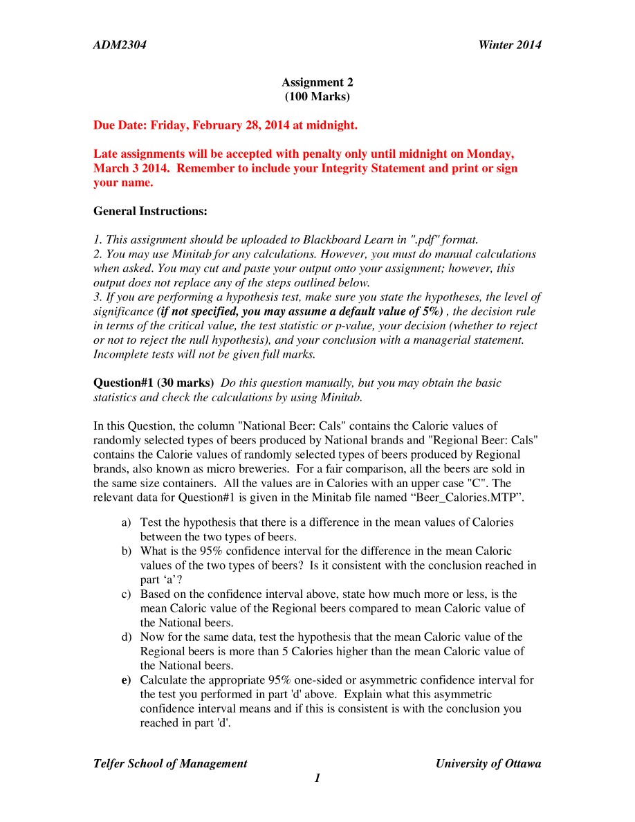 ADM 2304 - Winter 2014 Assignment 2