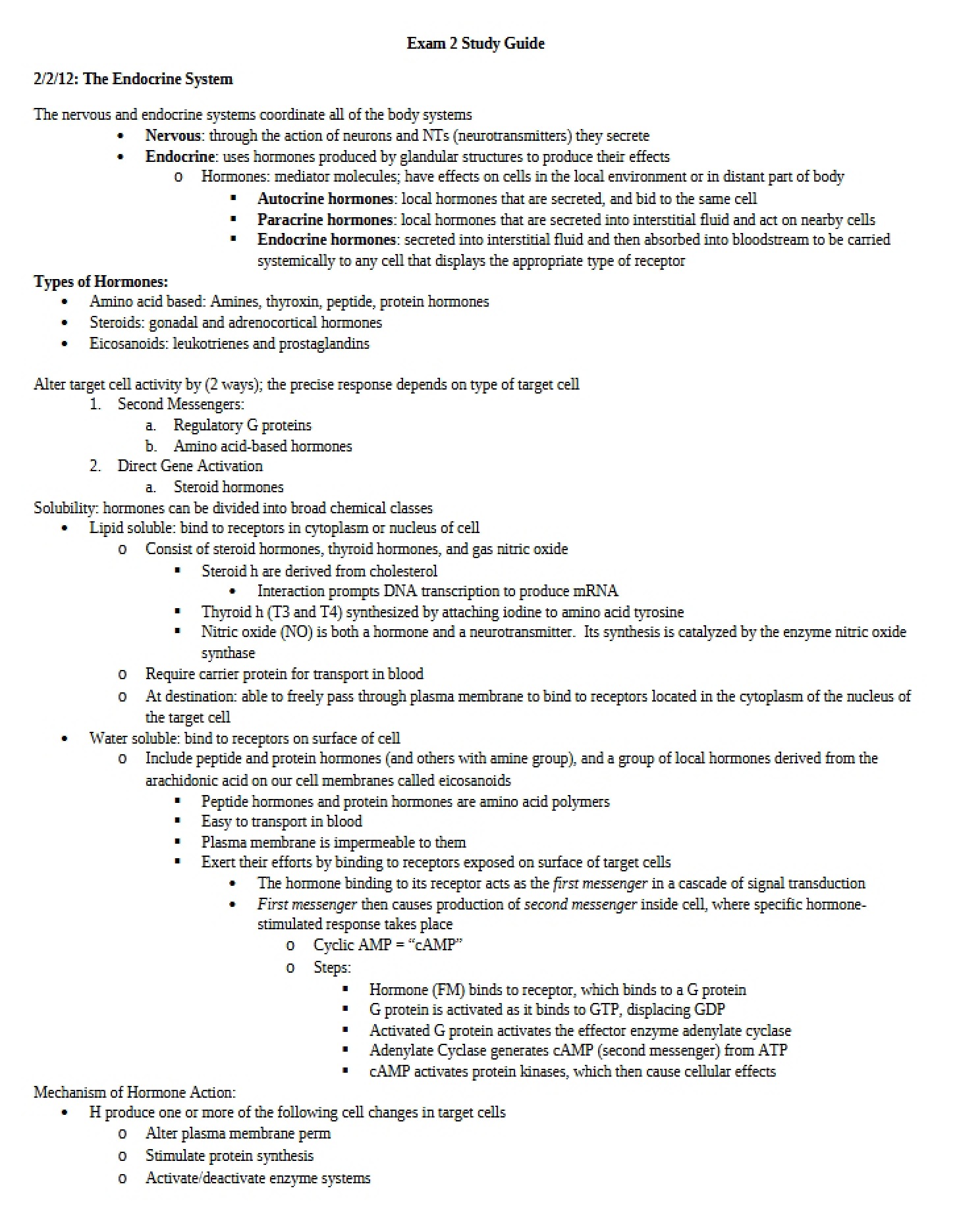 Endocrine System Notes