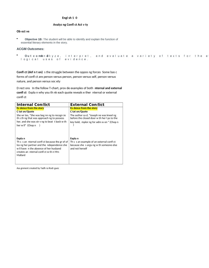 Activity for Analyzing Conflict