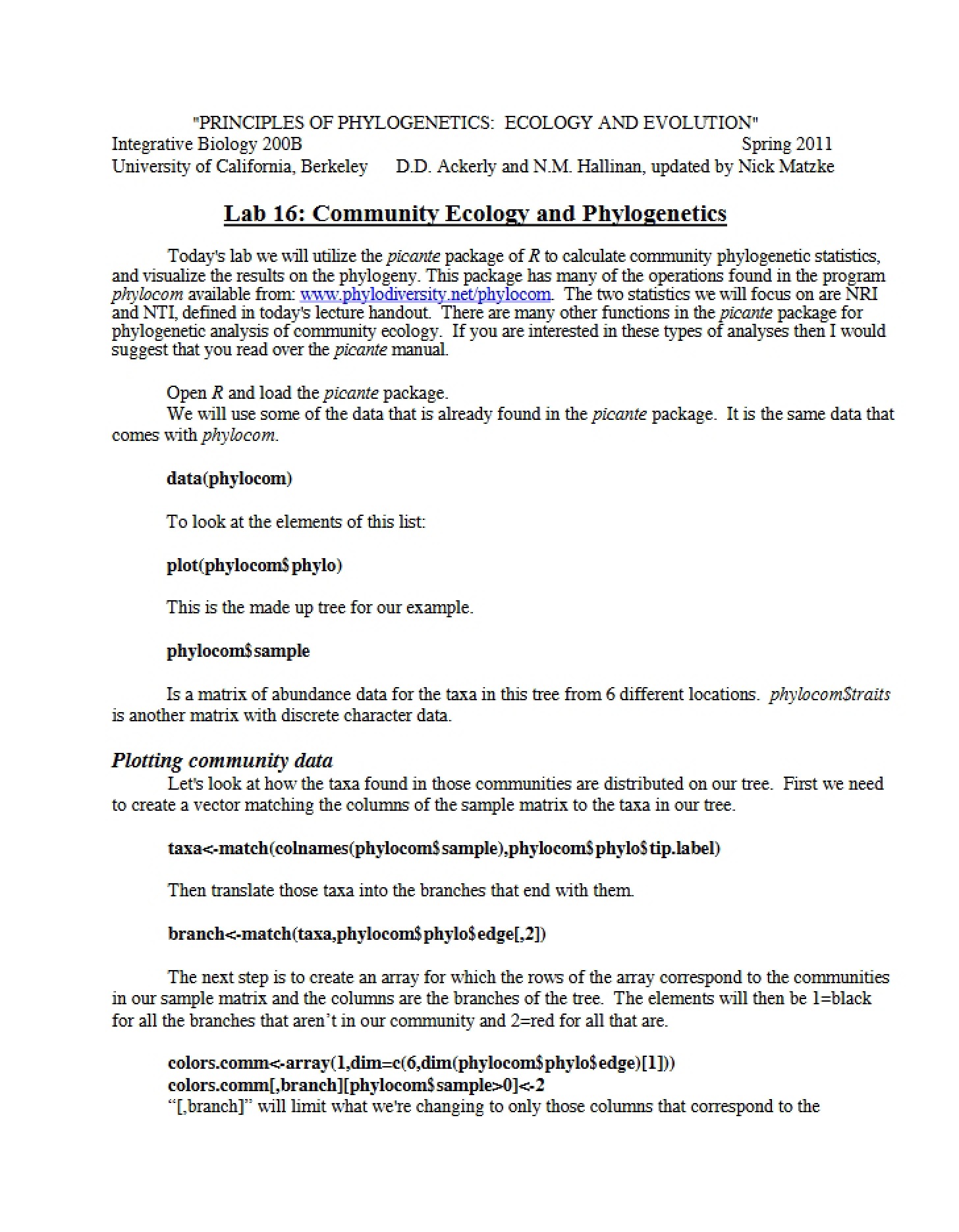 Phylogenetics in Community Ecology (Lab 16)