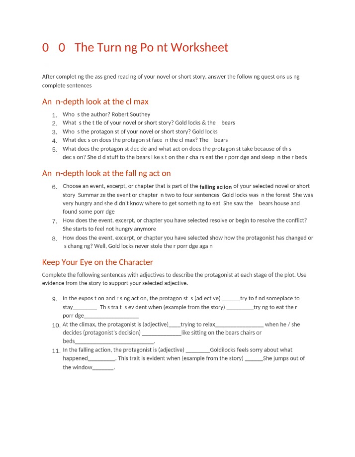 Worksheet on The Turning Point