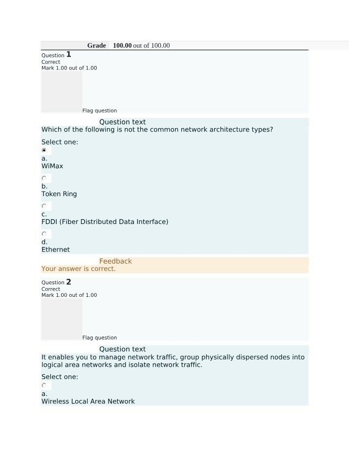 Network Architecture Exam - WiMax, Token Ring, FDDI