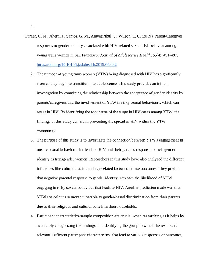 Parental Response to Gender Identity and HIV Risk Among Young Trans Women