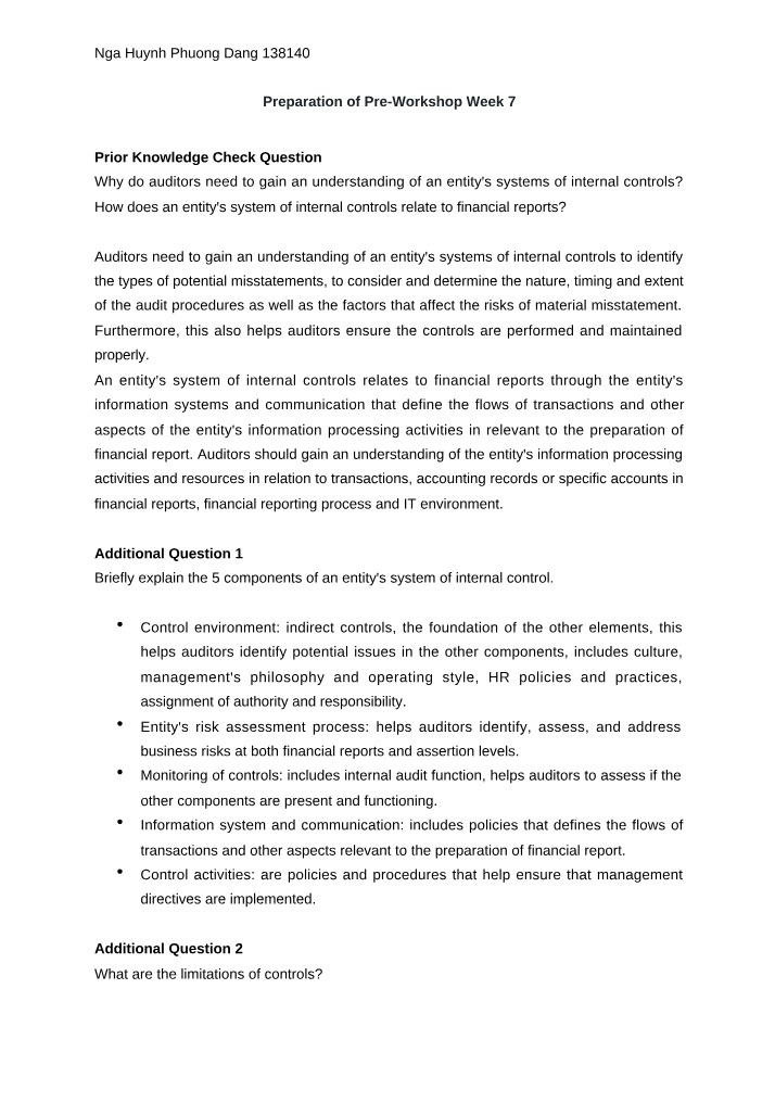 Week 7 Questions Preparation - ACCM4400