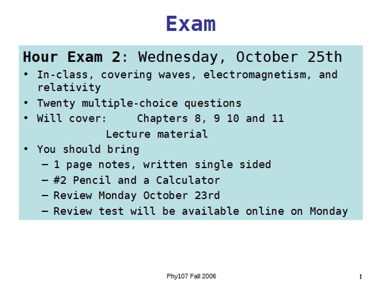Notes on Lecture 19