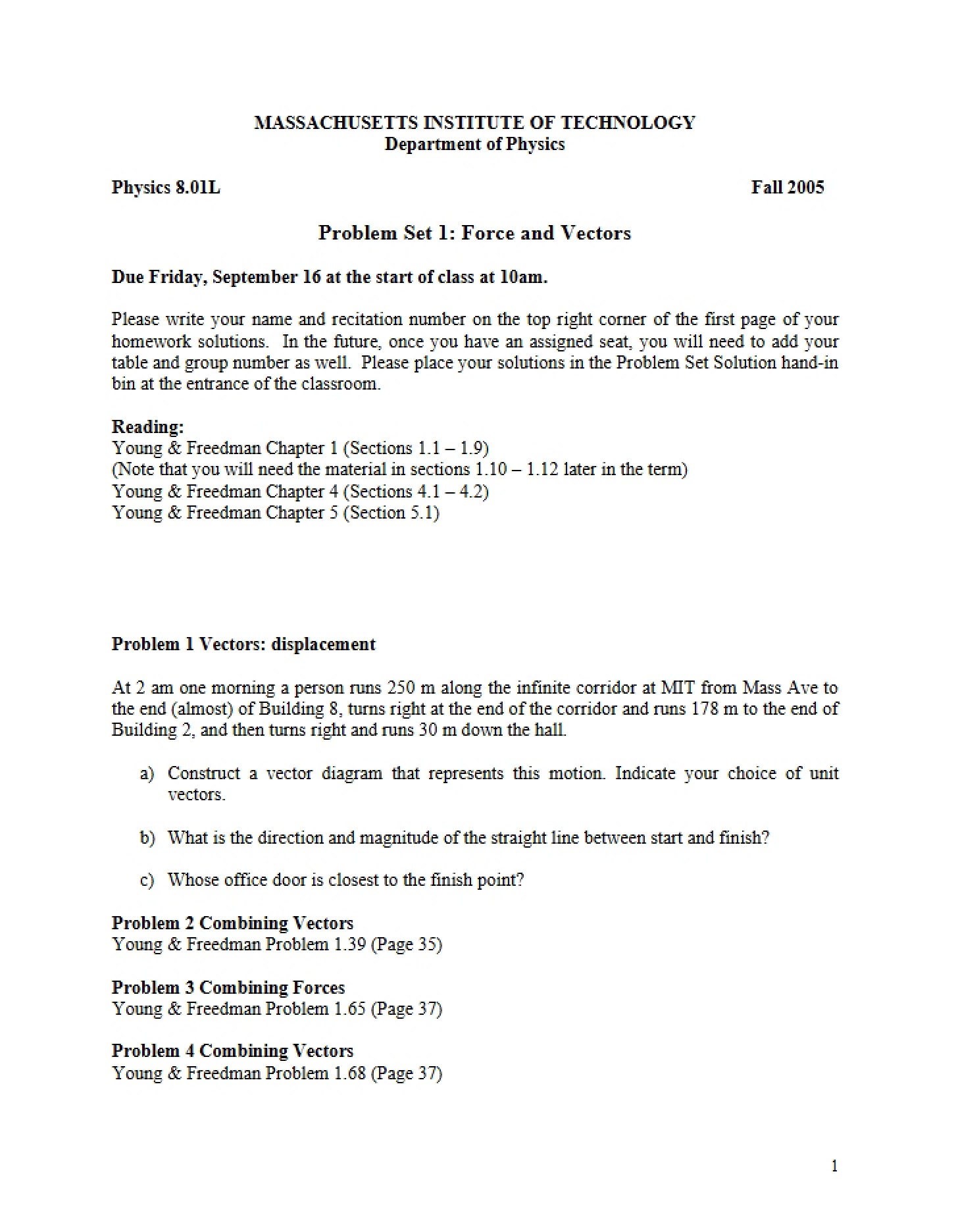 Vectors and Force Problem Set 1