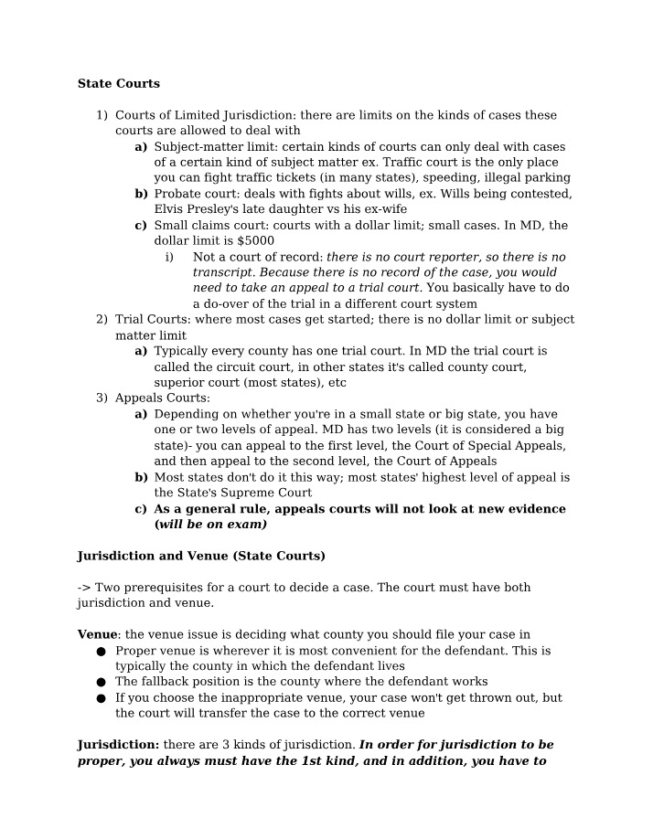 State Court Jurisdiction and Venue