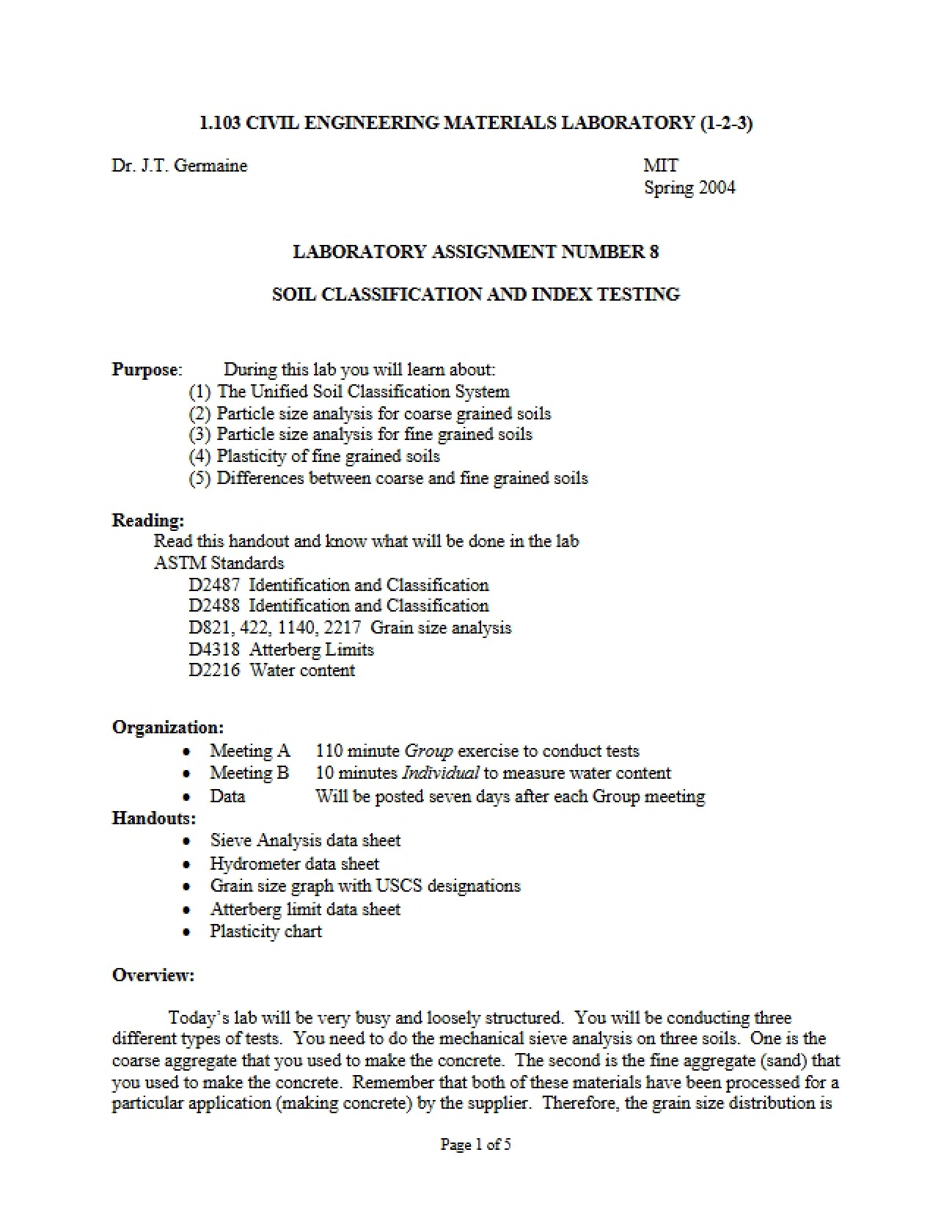 Index Testing and Soil Classification