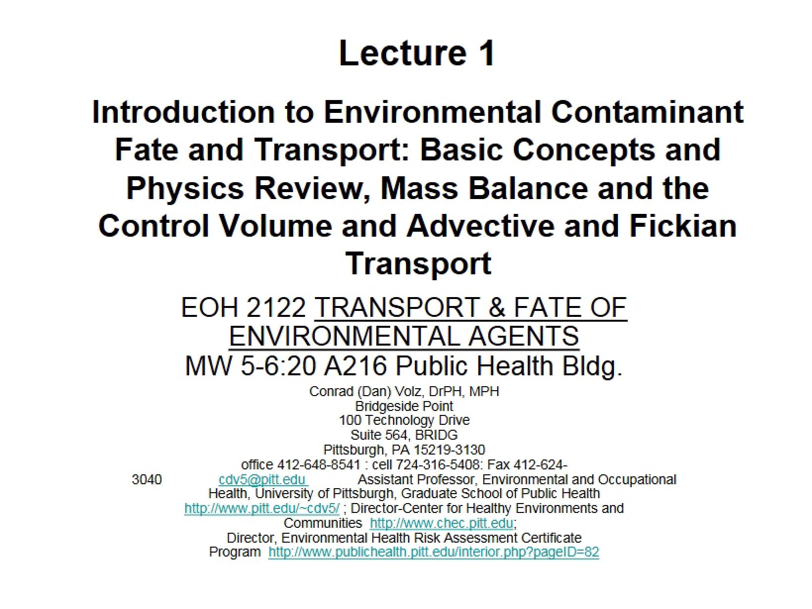 Fate and Transport of Contaminants An Introduction