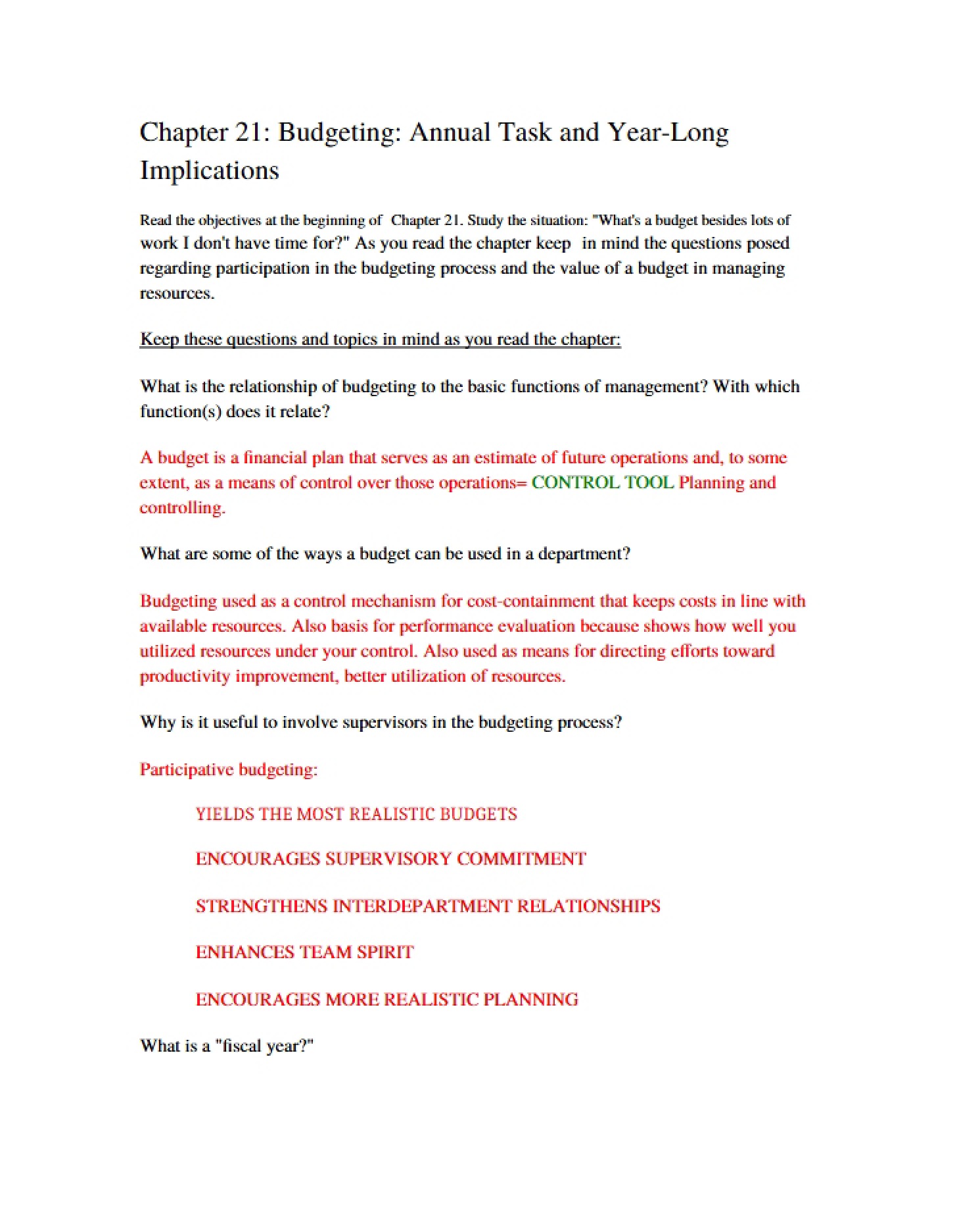 Annual Budgeting Task Chapter 21