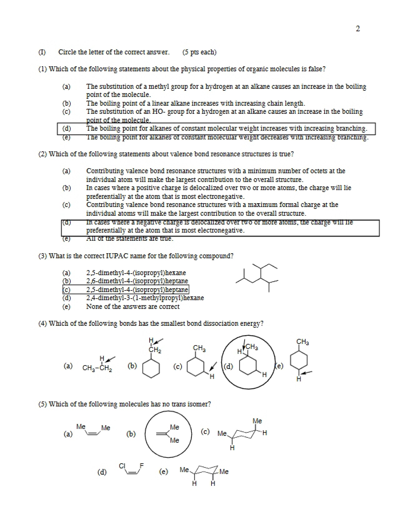 First Sample Examination Key