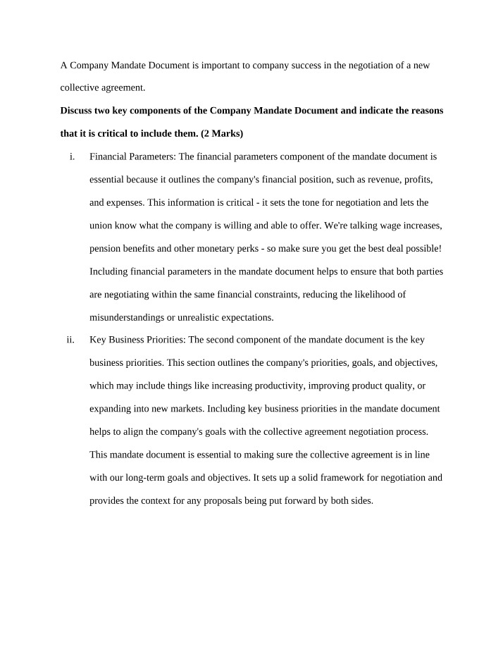 Components of a Collective Company Mandate Document