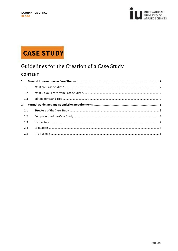 Examination Guidelines for Effective Case Studies