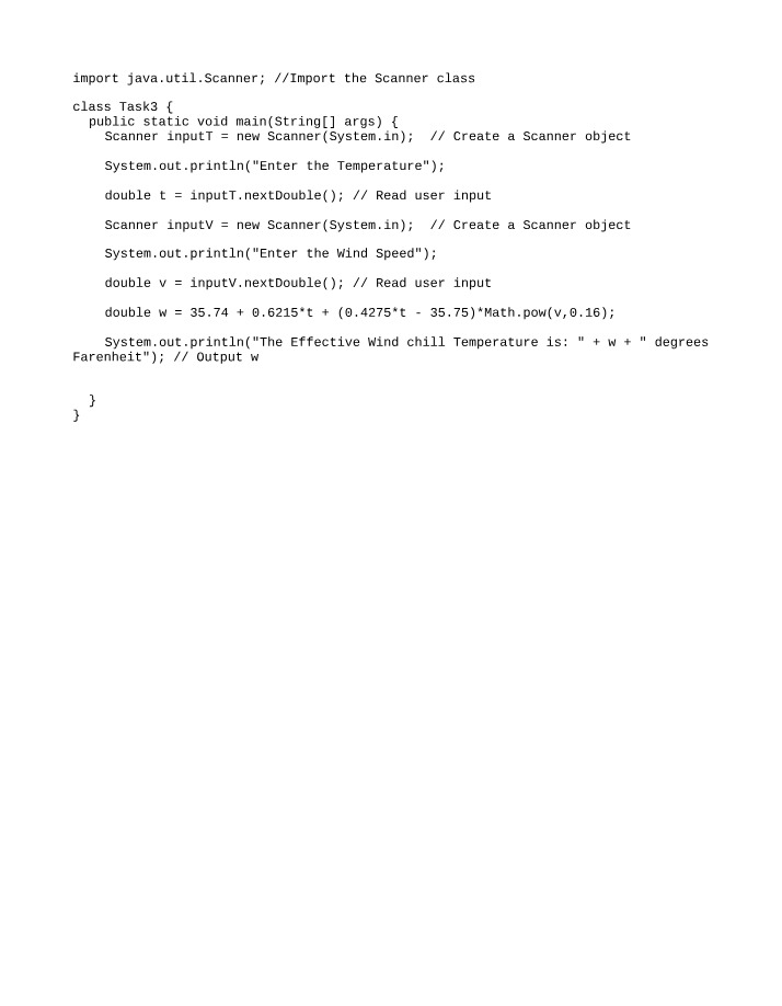 Wind Chill Temperature Calculation Guide using Java Scanner