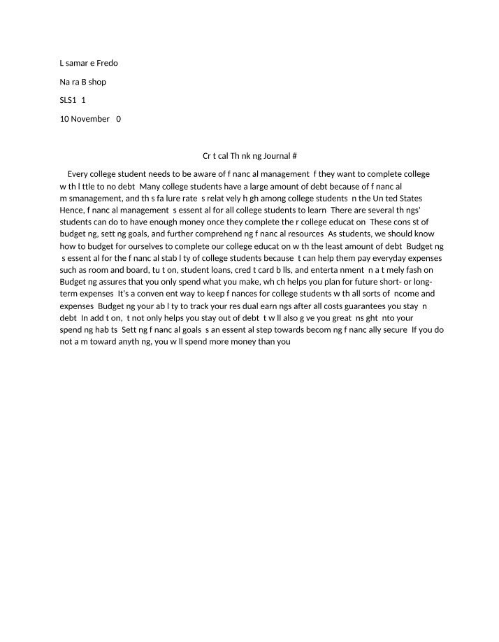 Critical Thinking Journal Entry 4
