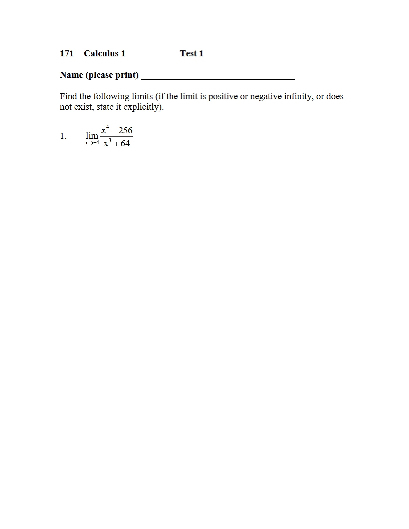 Test 1 Calculus 1