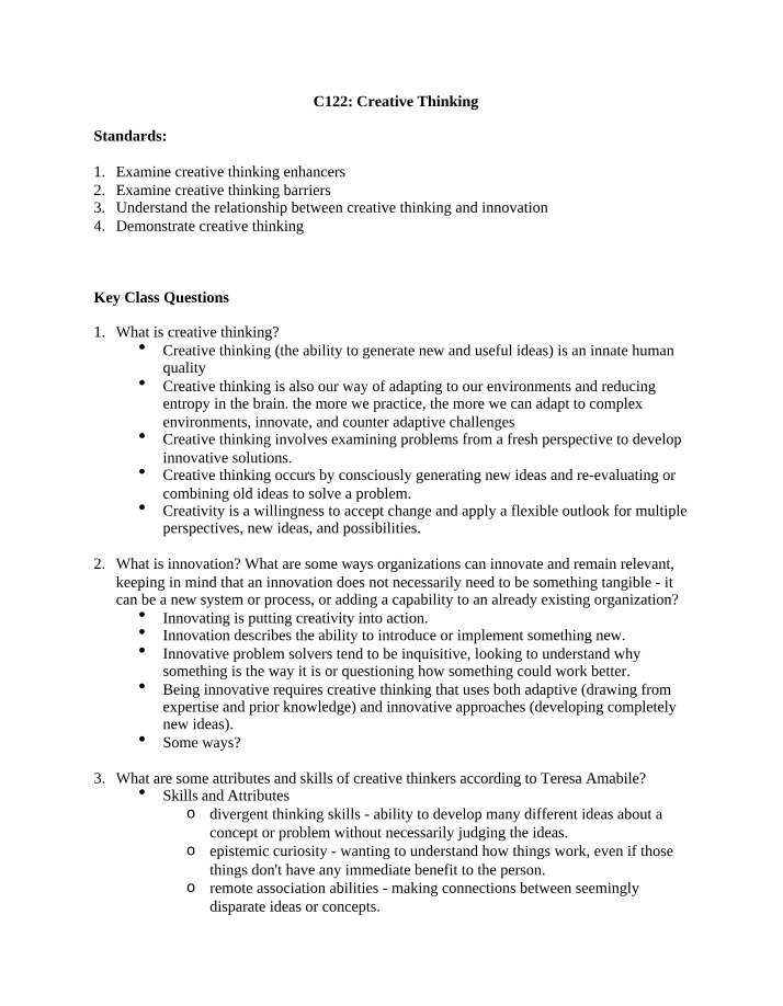 Creative Thinking - Innovation and Skills