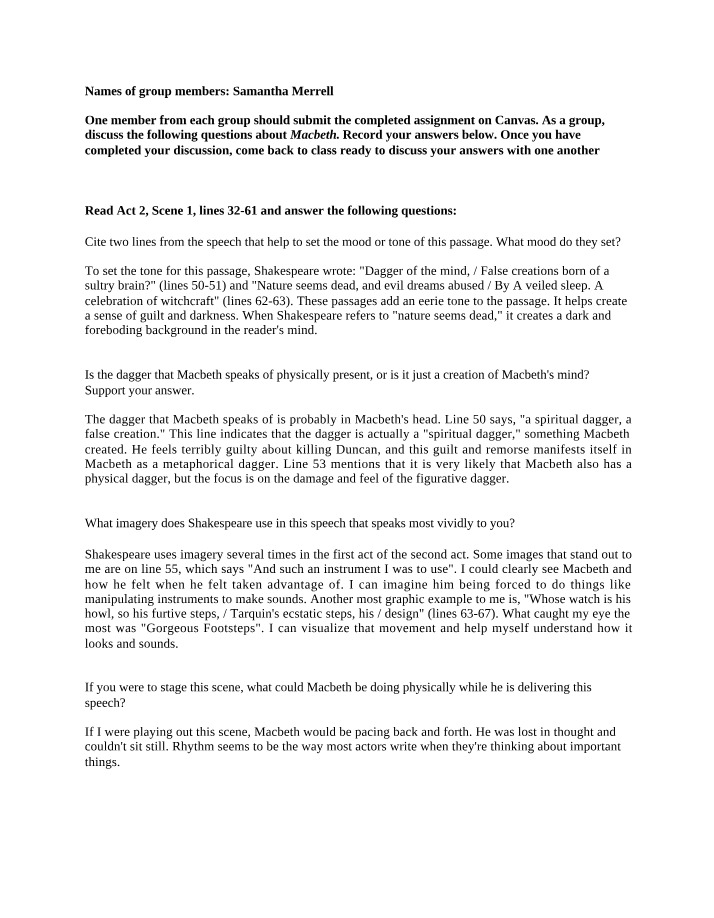 Macbeth Act II - Group Work