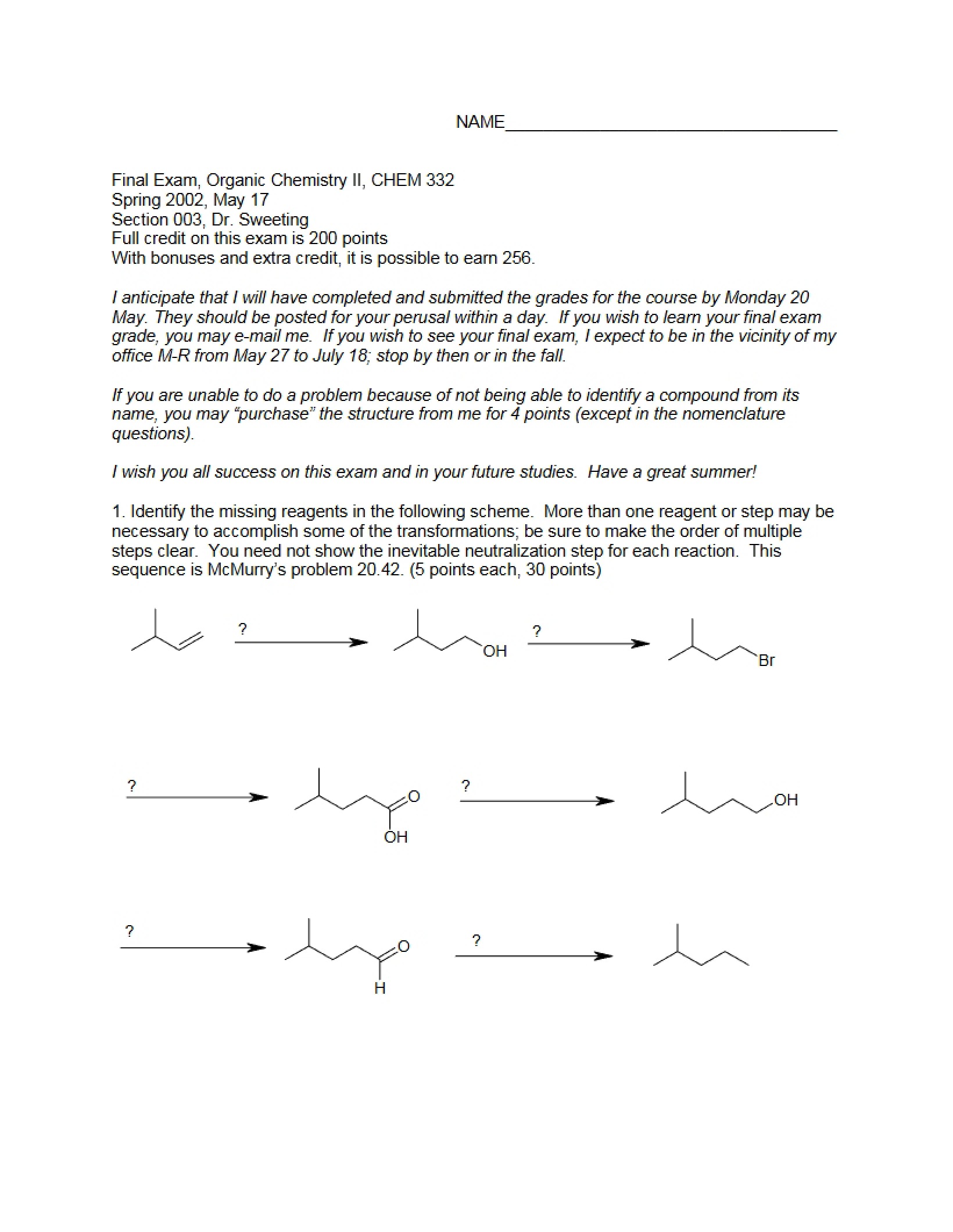 Organic Chemistry II Final