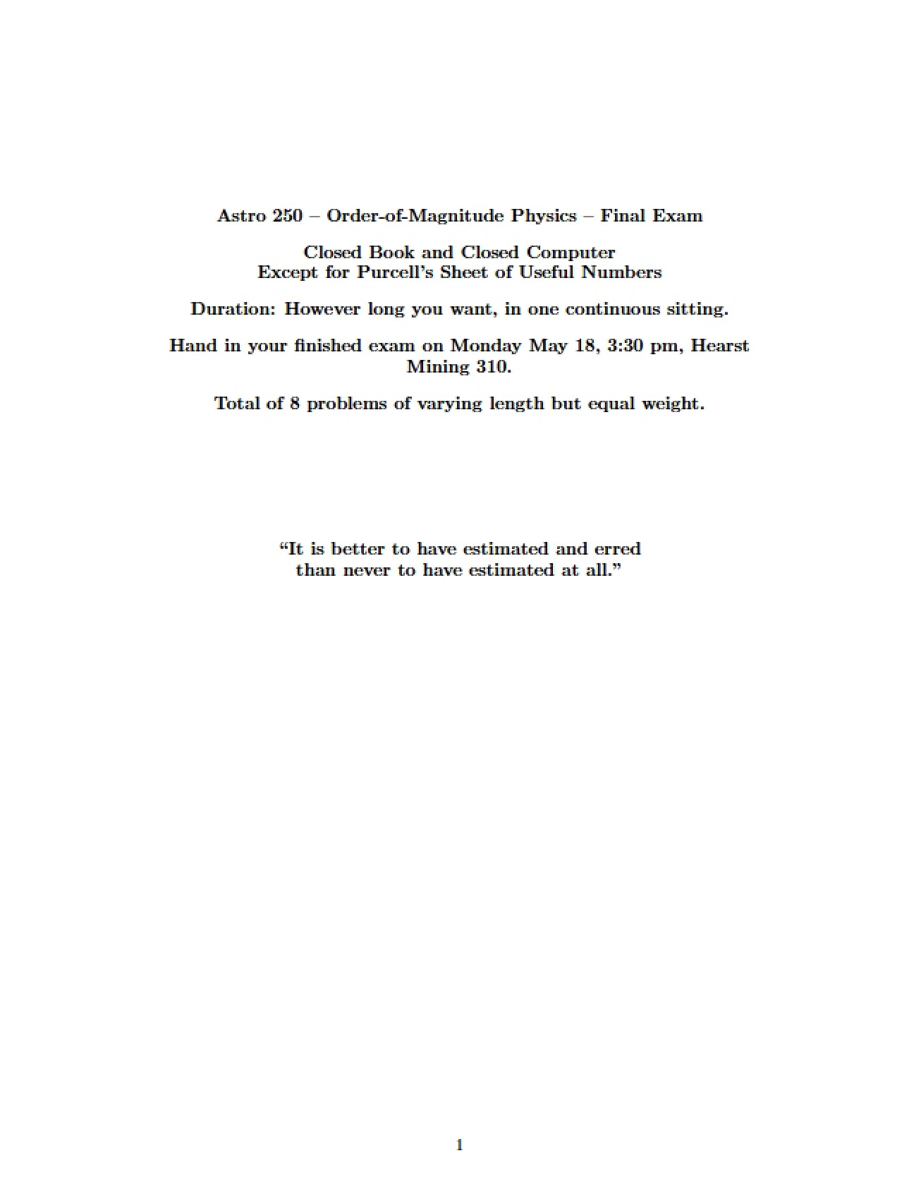 Final Exam Order-of-Magnitude Physics