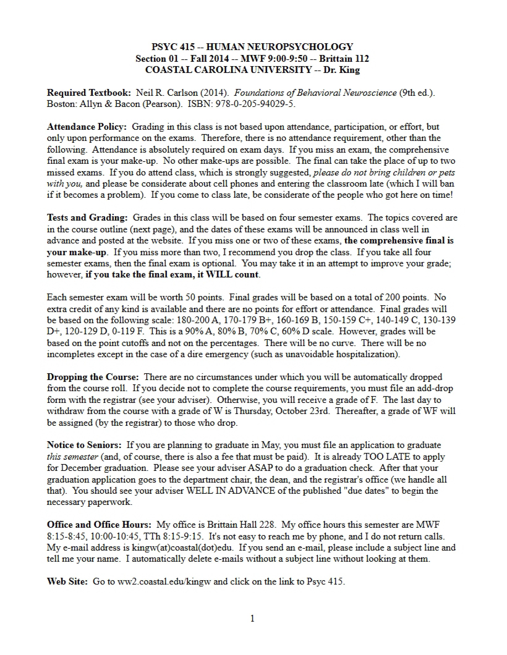 Human Neuropsychology Course Syllabus