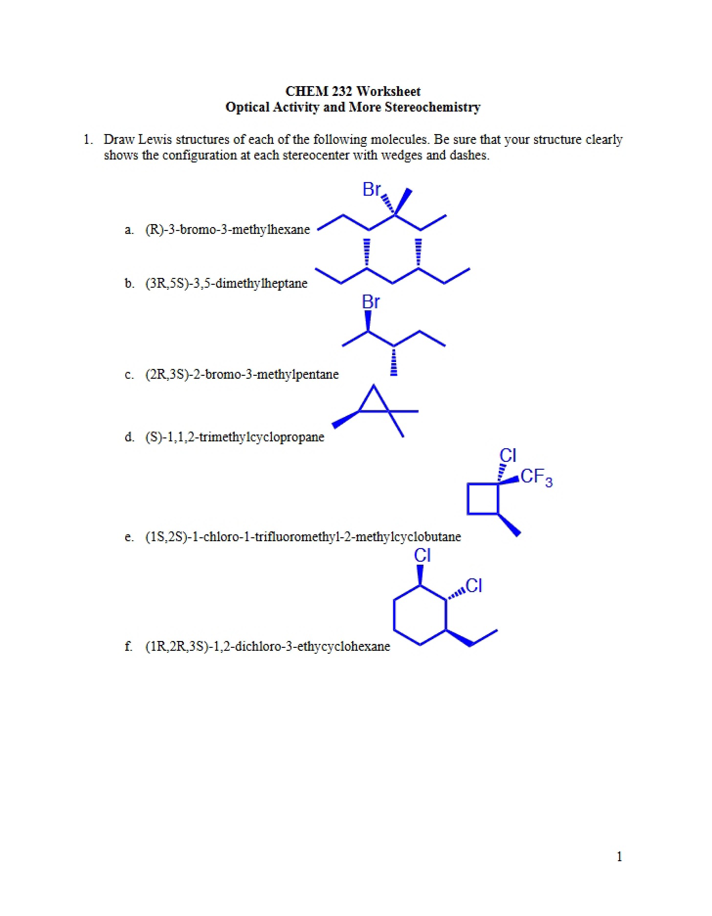Optical Activity Key Worksheet 9