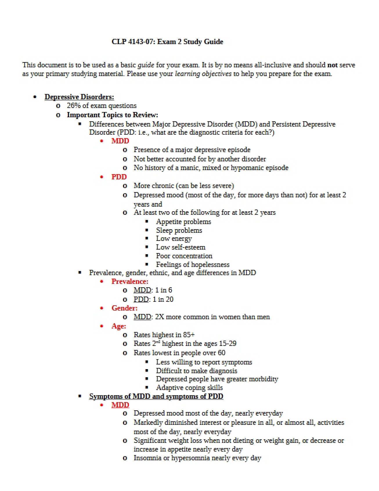 Overview of Depressive Disorders