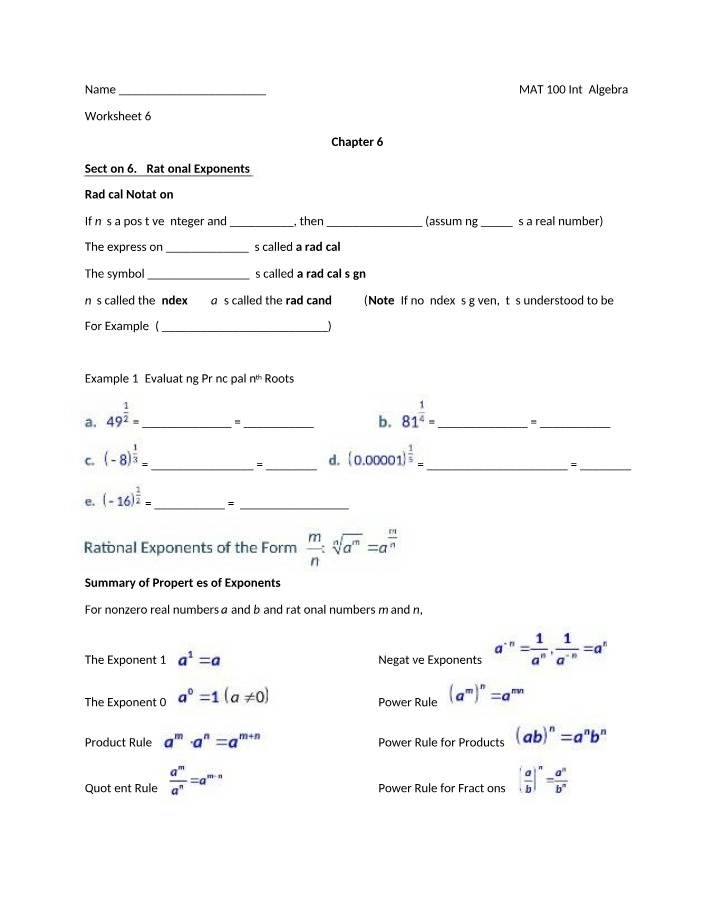 MAT 100 - Worksheet 6.2