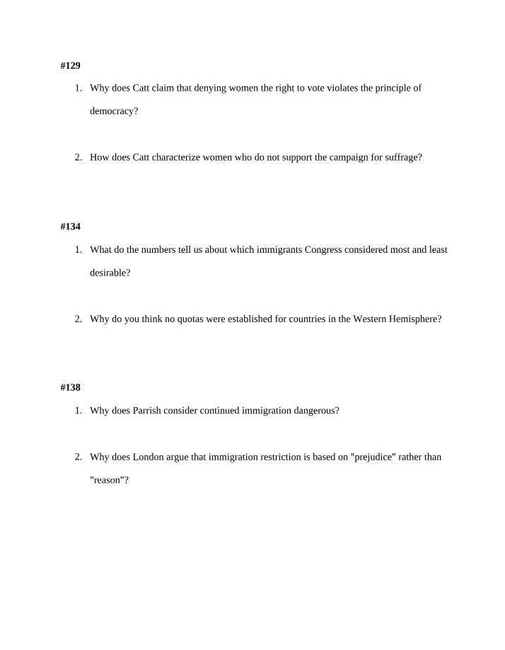 Exam Questions for Democracy and Immigration