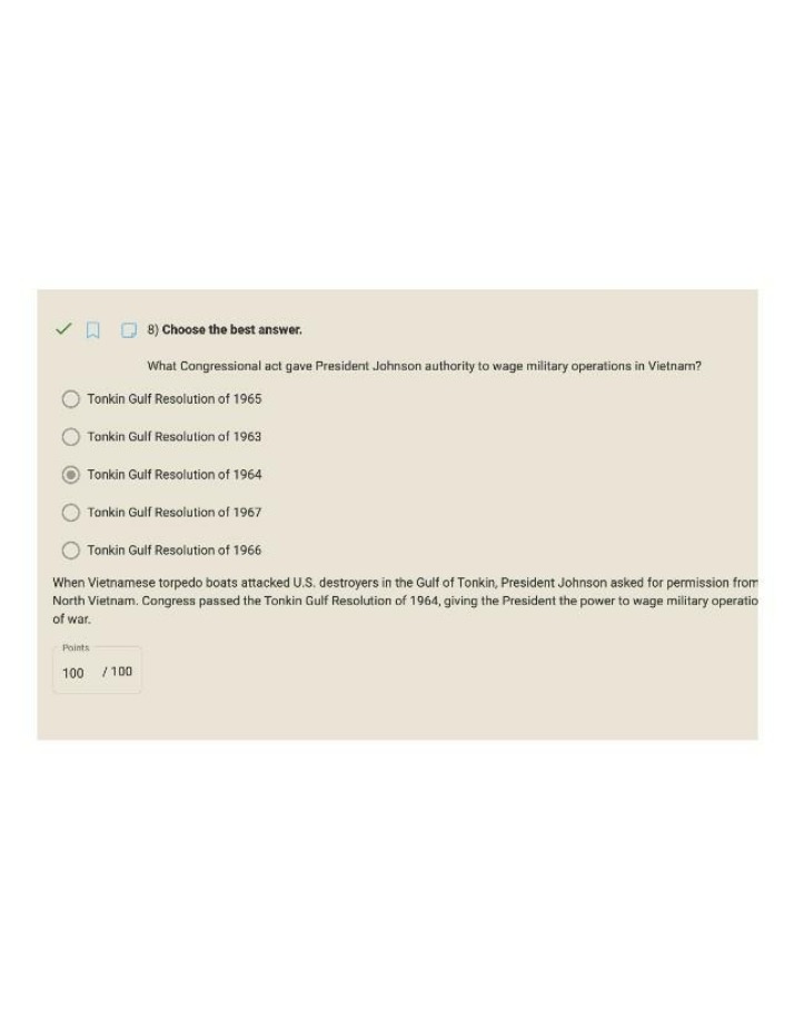 Exam Question - Tonkin Gulf Resolution of 1964 and Presidential Authority