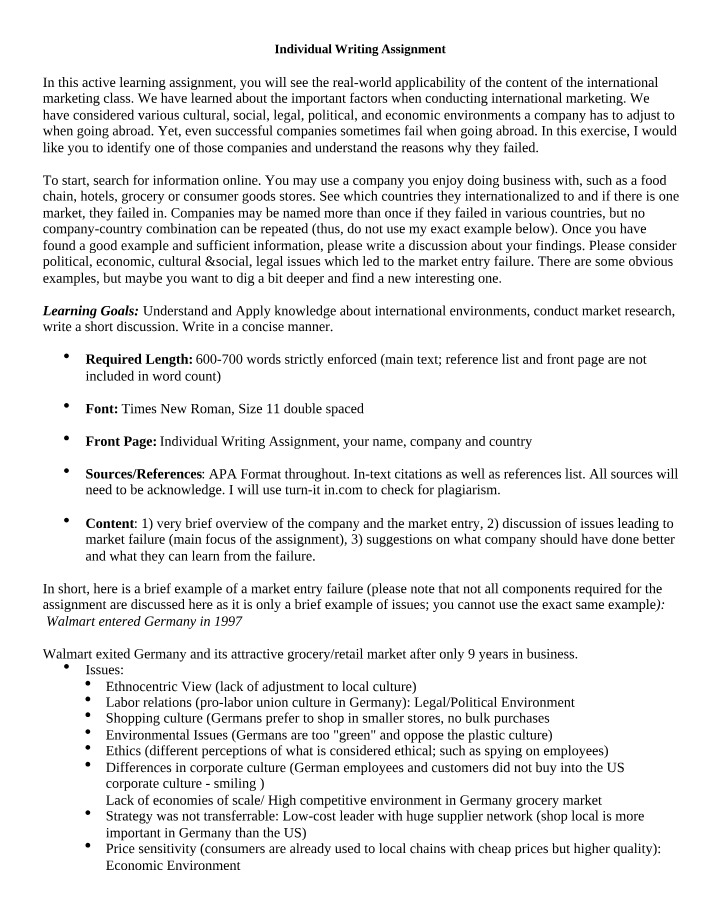 Writing Assignment - Individual