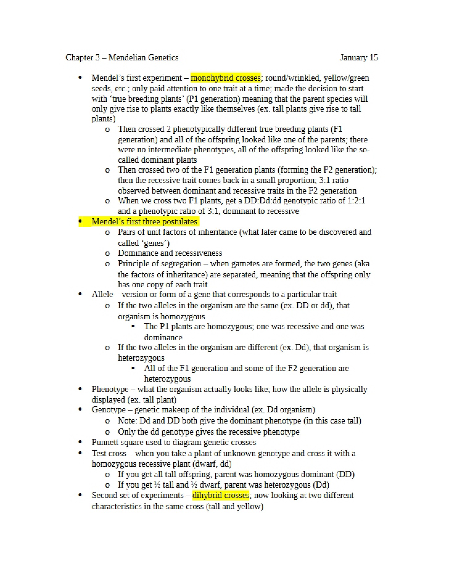 Mendelian Genetics Chapter 3