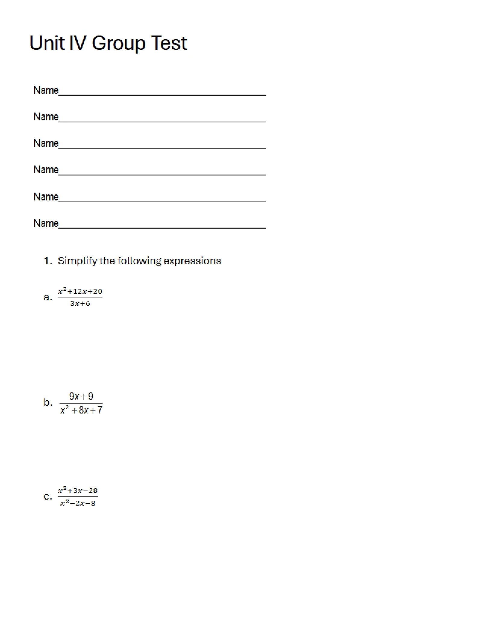 Group Test Unit IV