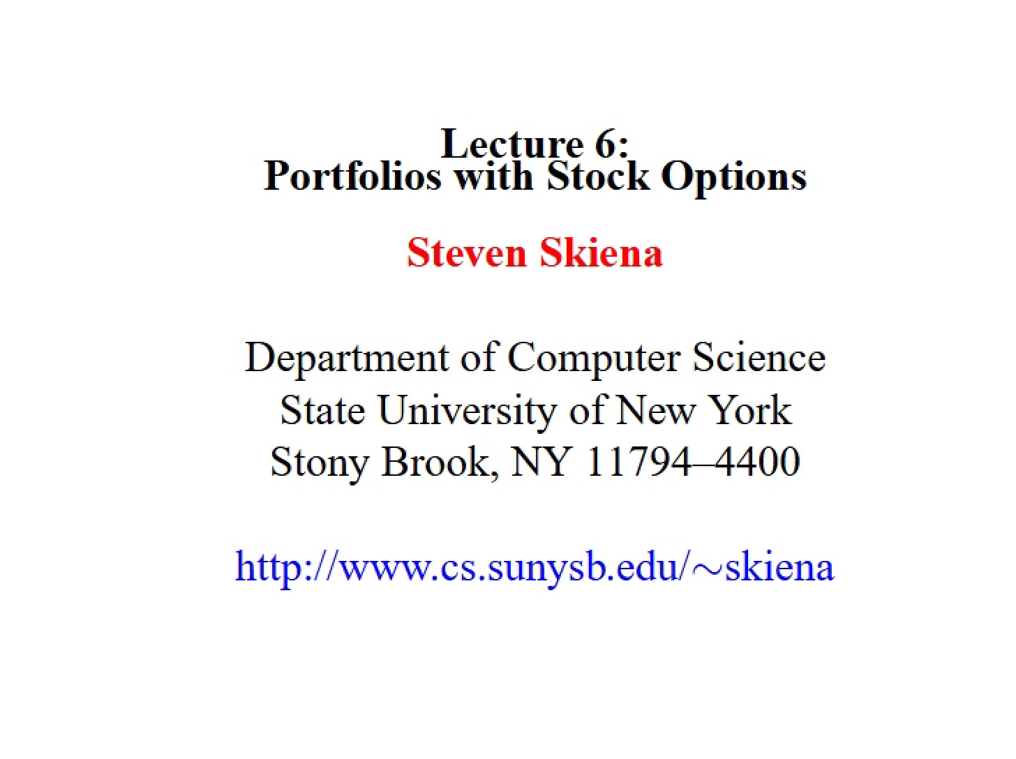 Stock Option Portfolios (Lecture 6)