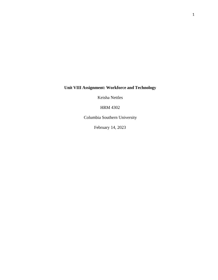 Workforce and Technology - Unit VIII Assignment