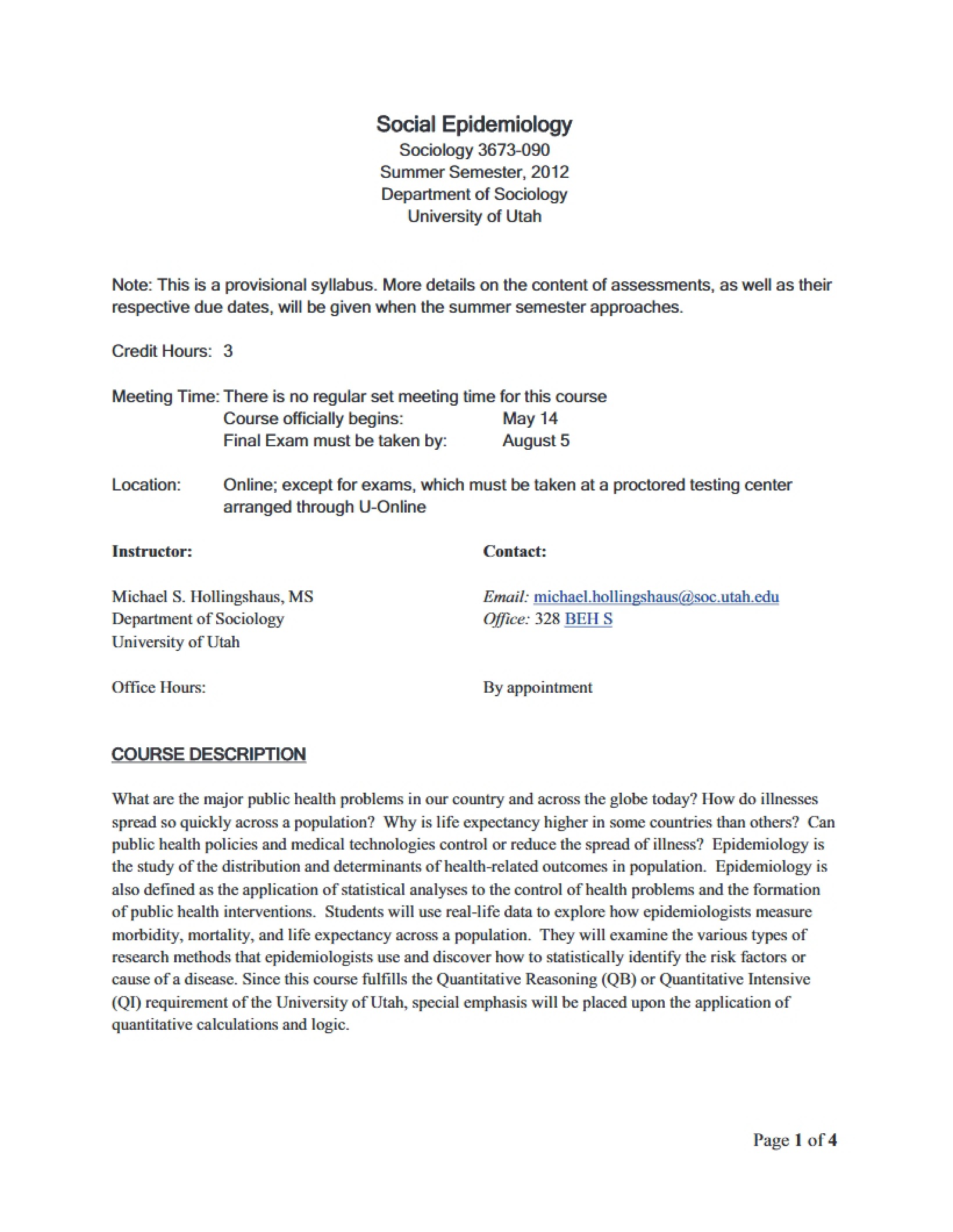 Social Epidemiology Syllabus