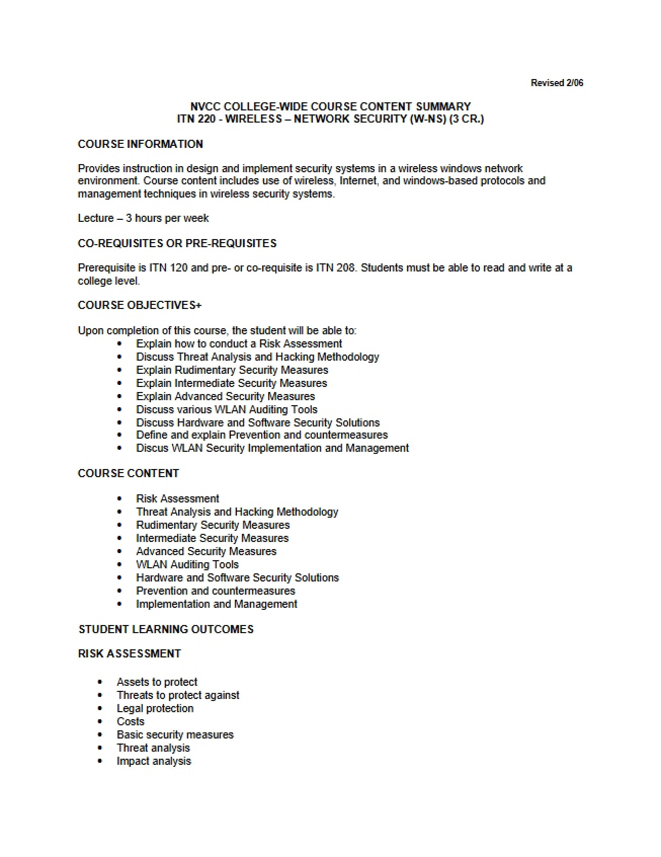 Wireless Security Course Outline