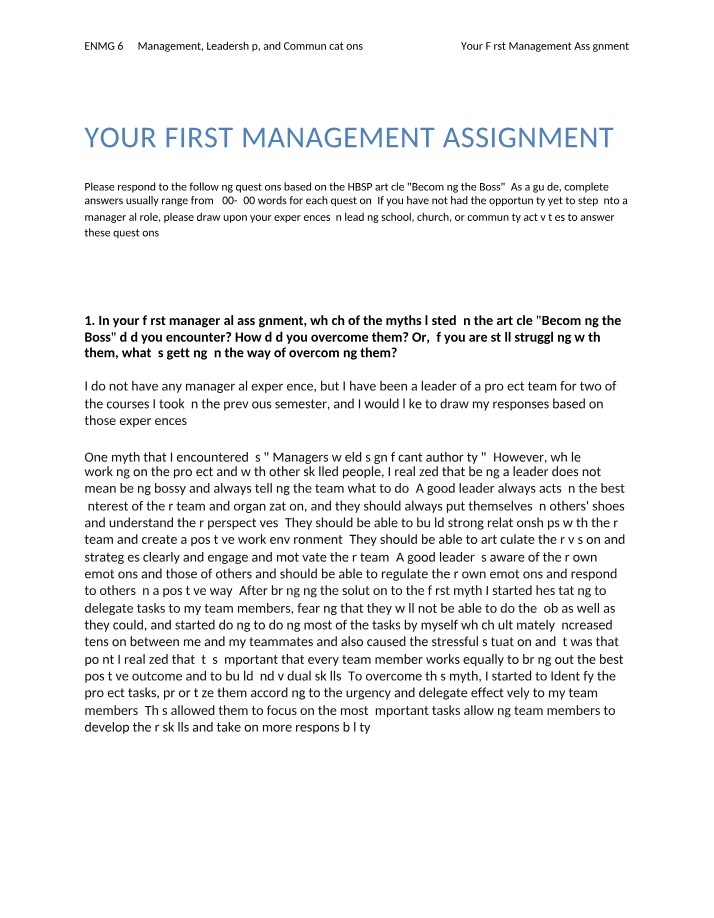 First Assignment in Management