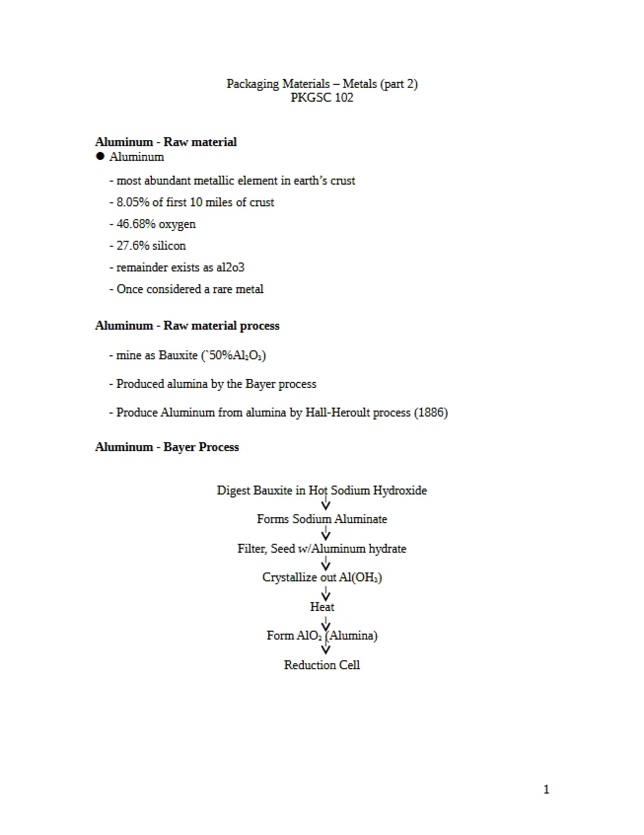 Handout on Aluminum