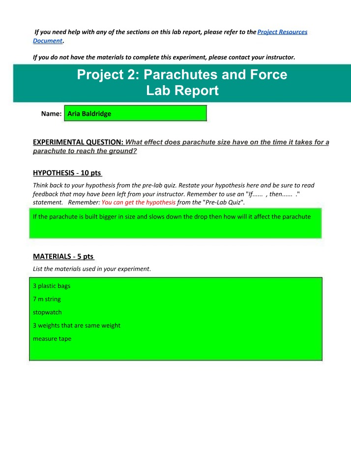 The Effect of Parachute Size on Drop Time