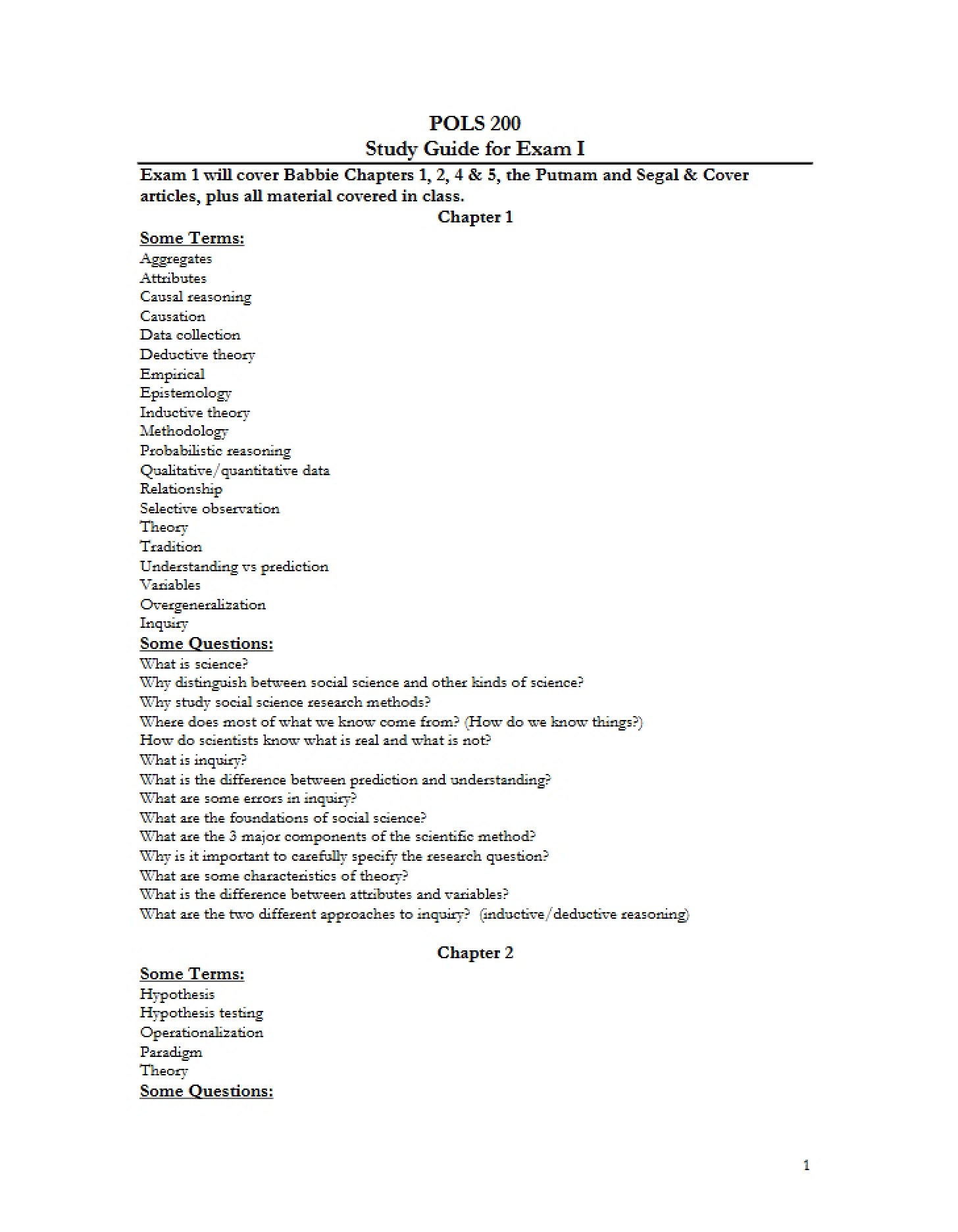 First Exam Study Guide