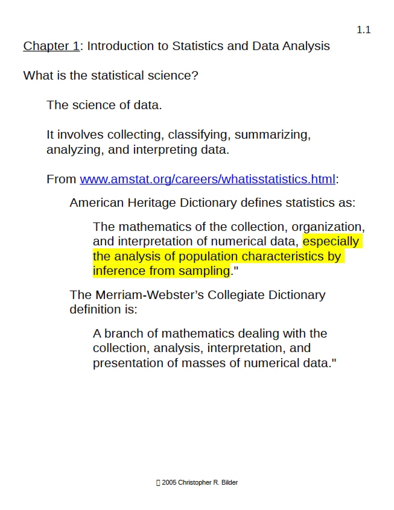 Class Notes for Statistics