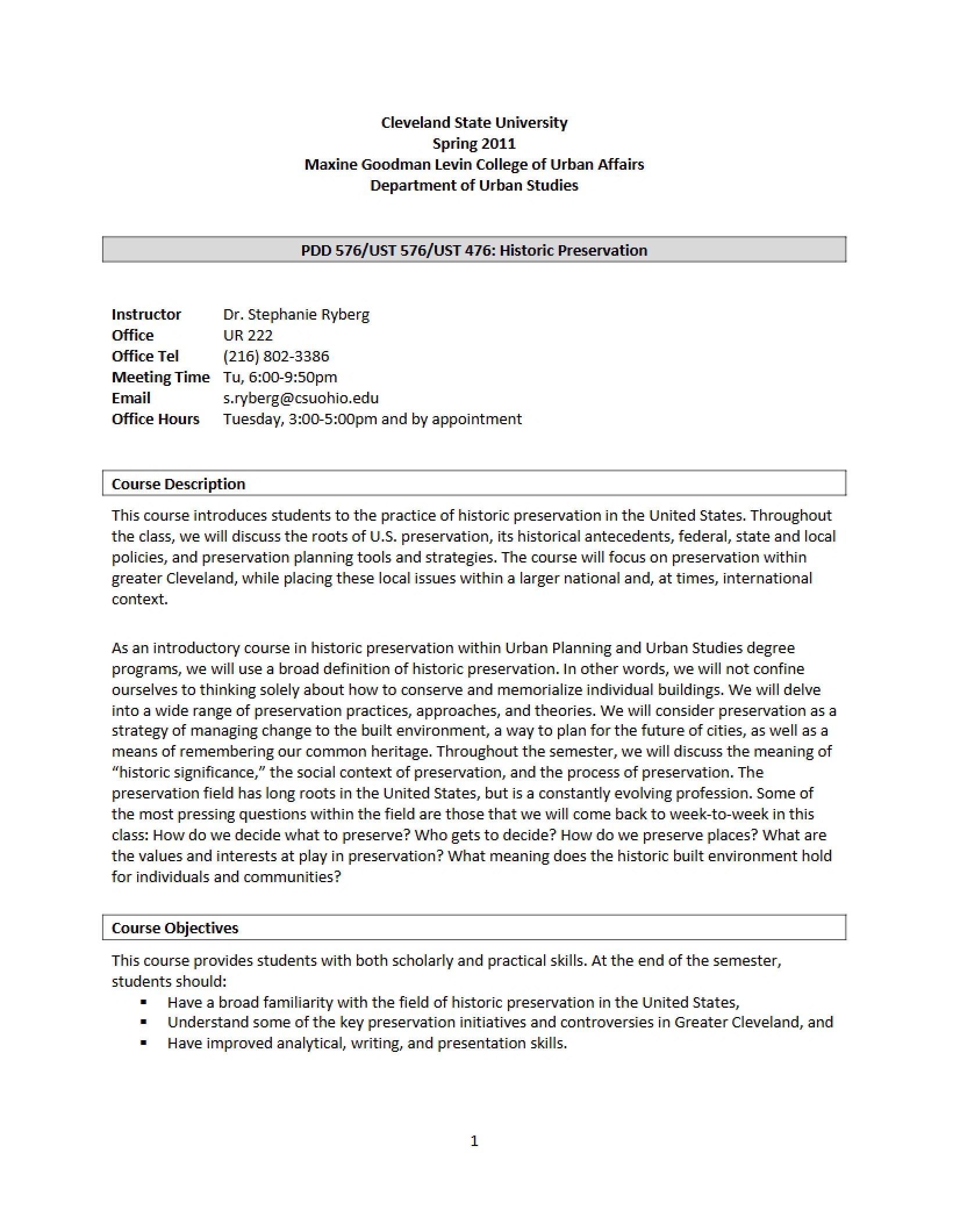 Historic Preservation Syllabus