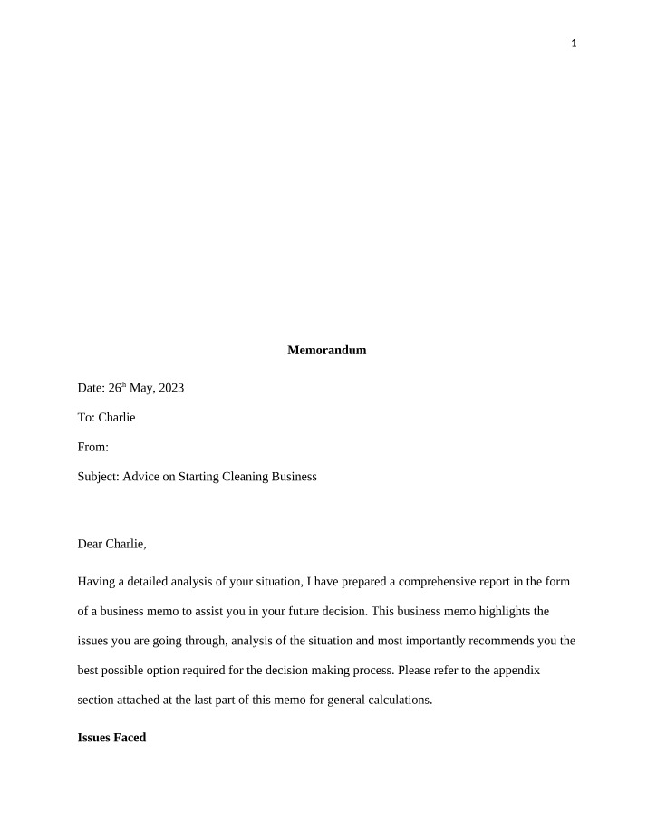 Business Memo - Cleaning Charlie