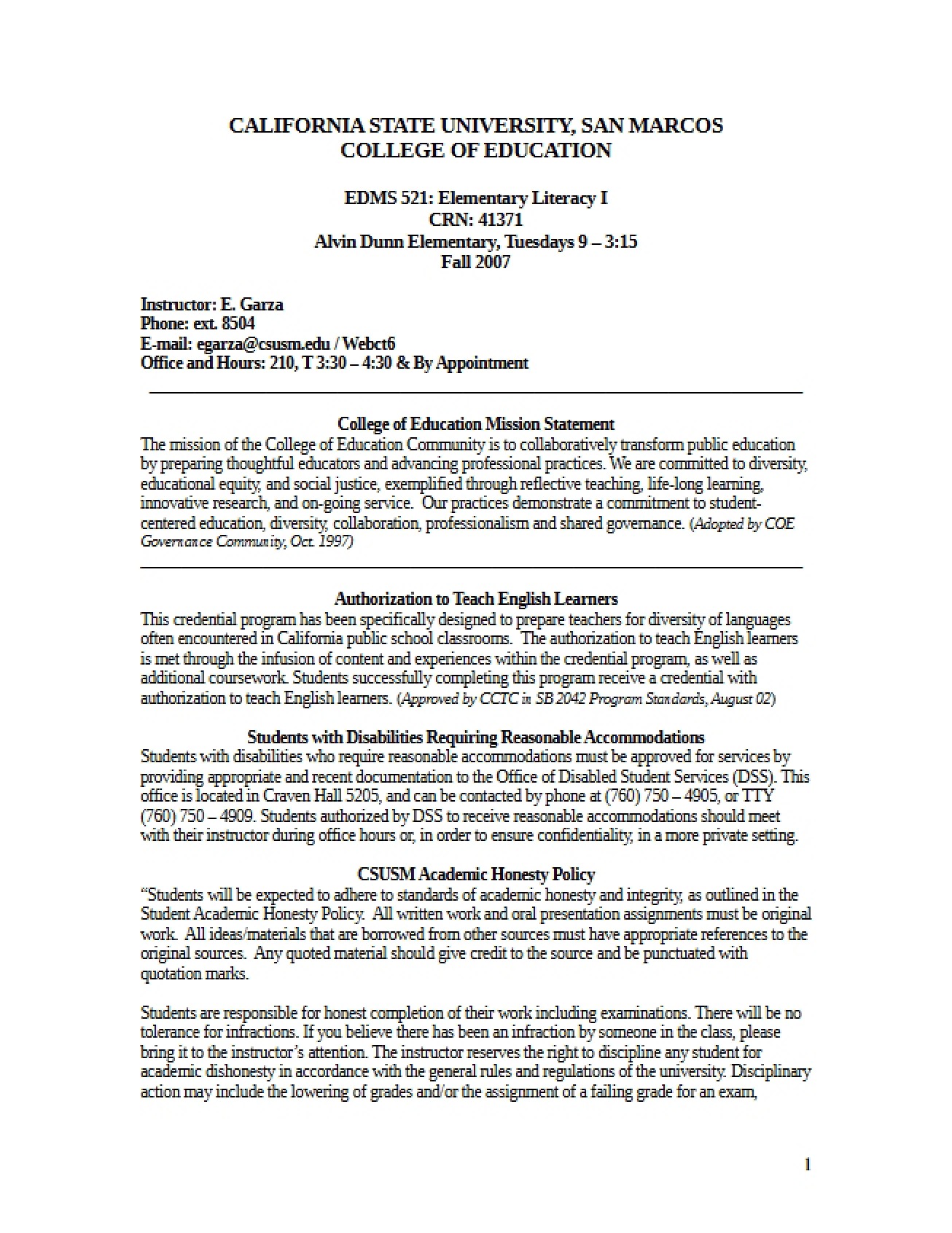 Garza Elementary Literacy One Syllabus