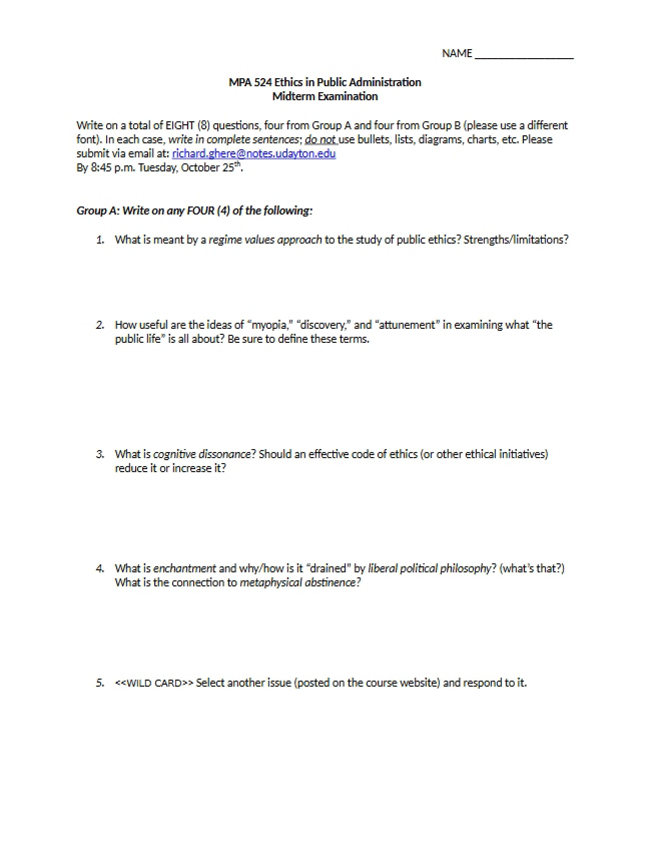 Midterm Exam for Public Administration Ethics