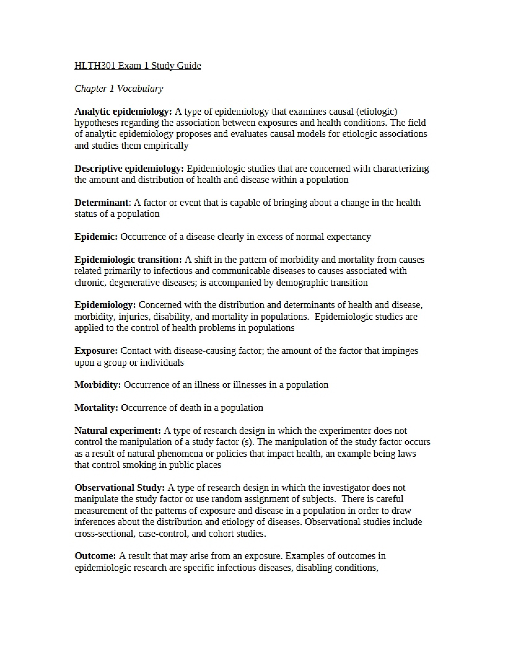 Study Materials for Exam 1